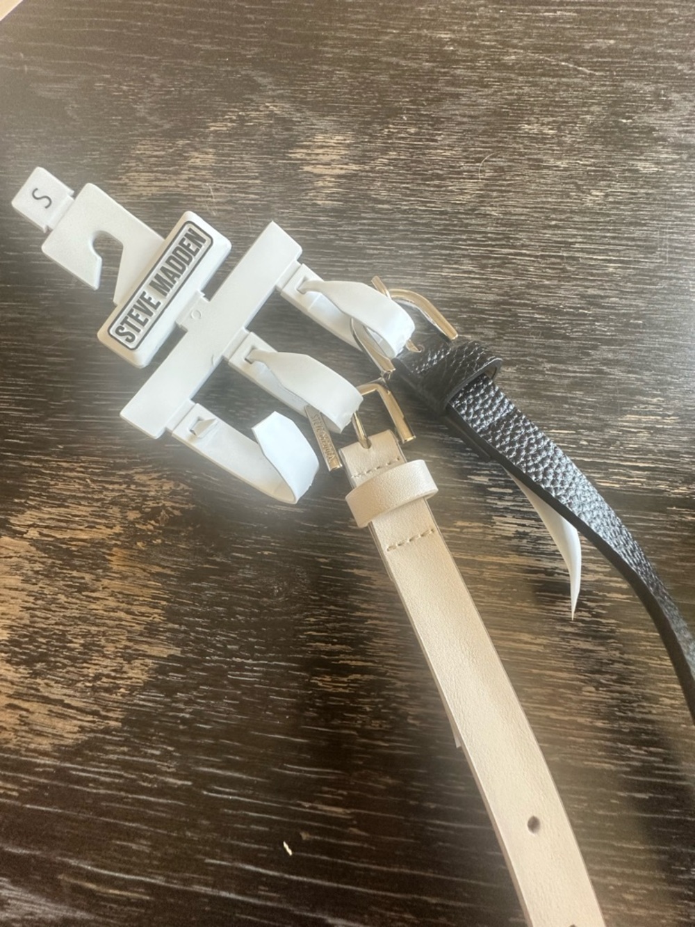 Steve Madden Skinny Belt Duo — Black & Cream